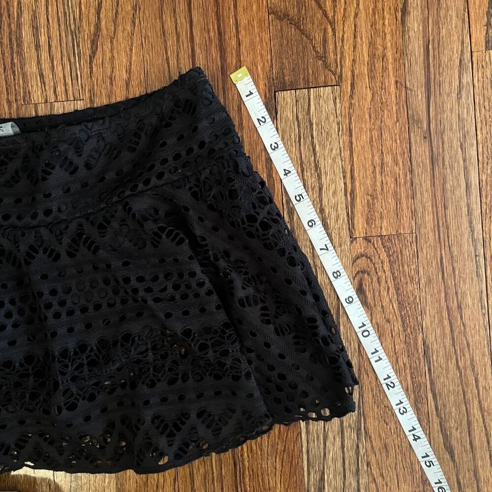 REKITA Women's Black Lace Swim Skirt Boho Whimsigoth Beachwear Chic Coquette M